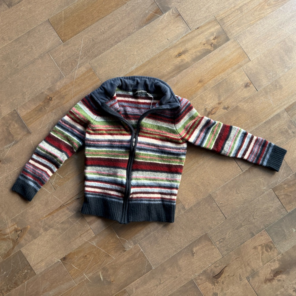 Striped 100% Wool Multicolor Zip-Up Sweater